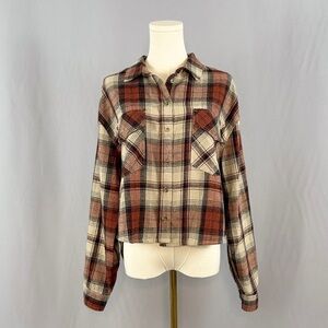Love Notes Burnt Orange & Cream Plaid Shirt With Slightly Cropped Hem Bottom